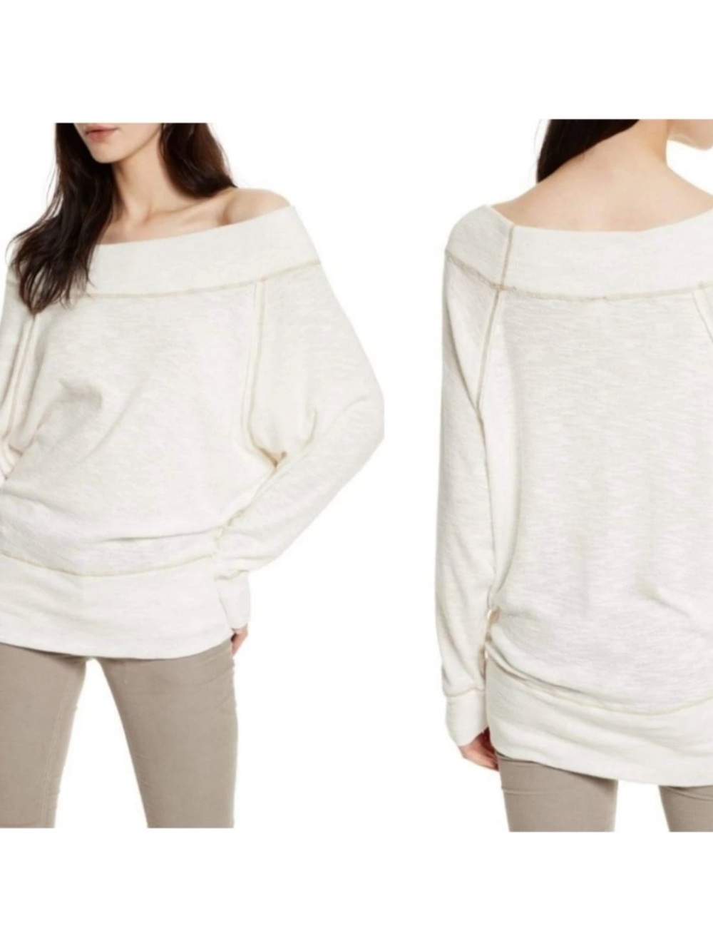 Free People Palisades Off the Shoulder Top Size Small Cream Relaxed Fit Y2K